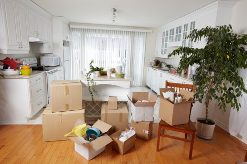 Commercial relocation setup with packing and moving boxes in Knightsbridge