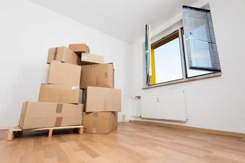 Loaded moving van prepared for transport with household items